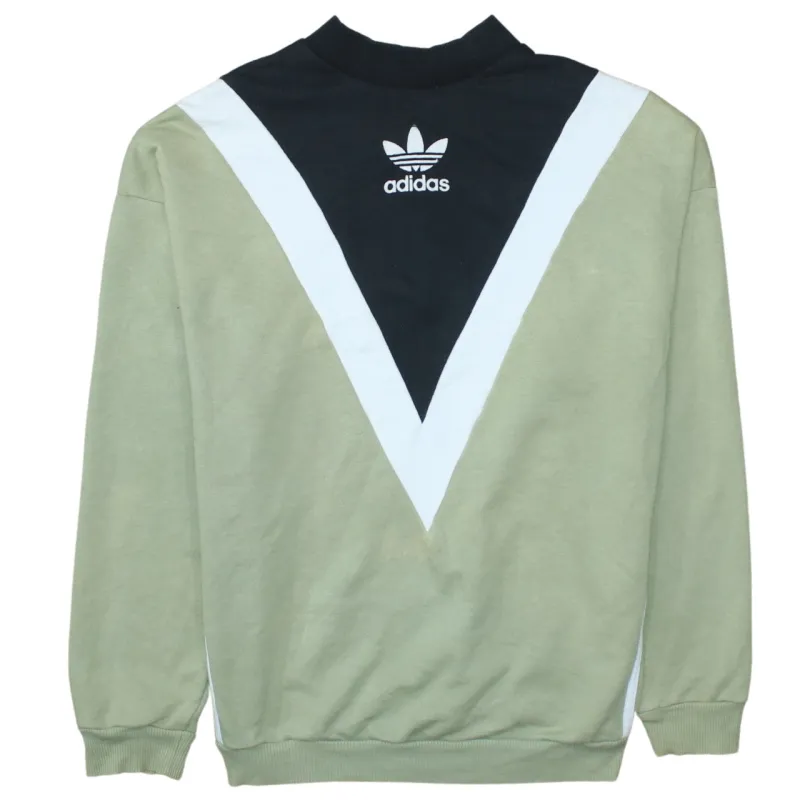 Adidas Sage Green Sweatshirt Women's Large Embroidered Trefoil Logo Colour Block Pullover Top sold by Vintage Club