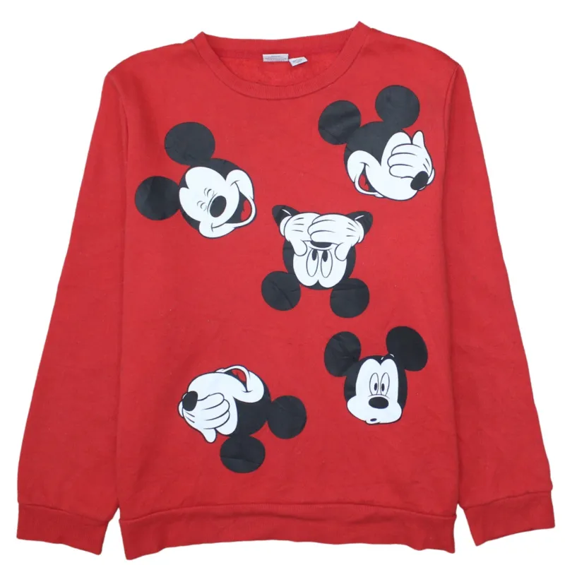 Disney Red Sweatshirt Women’s Large Printed Mickey Mouse Faces Crewneck Pullover Top sold by Vintage Club