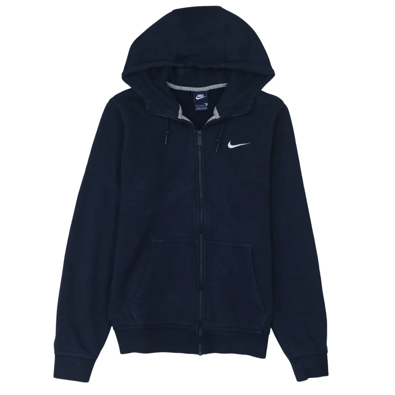Nike Navy Blue Full Zip Hoodie Men’s Small Embroidered Swoosh Split Pocket Sweatshirt sold by Vintage Club