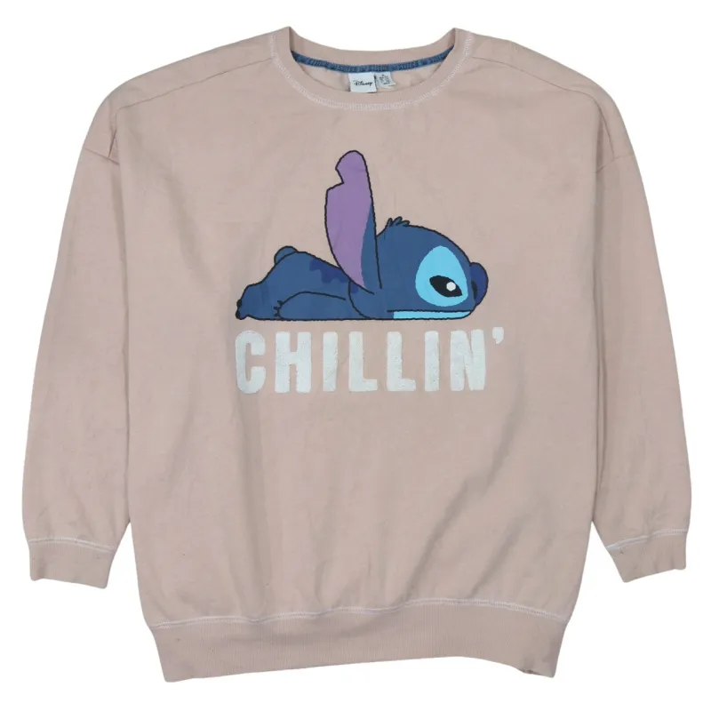 Disney Pink Stitch Sweatshirt Women’s XLarge Printed Chillin Graphic Fleece Pullover Top made by Disney
