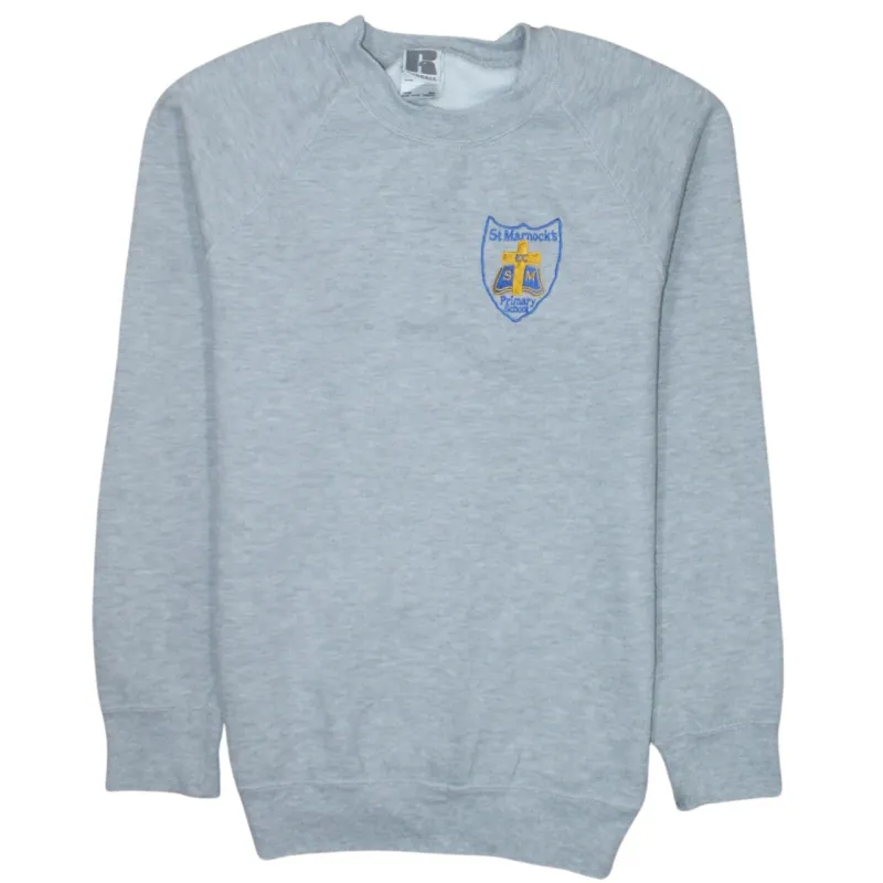 Russell Athletic Light Grey Sweatshirt Women’s 2XL Embroidered School Crest Fleece Pullover Jumper made by Russell Athletic