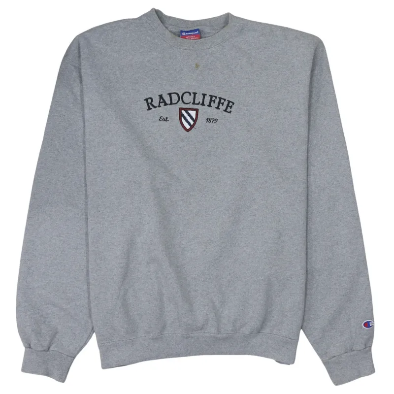 Champion Grey Sweatshirt Men’s XLarge Embroidered Radcliffe Crest Logo Ribbed Crewneck Pullover made by Champion