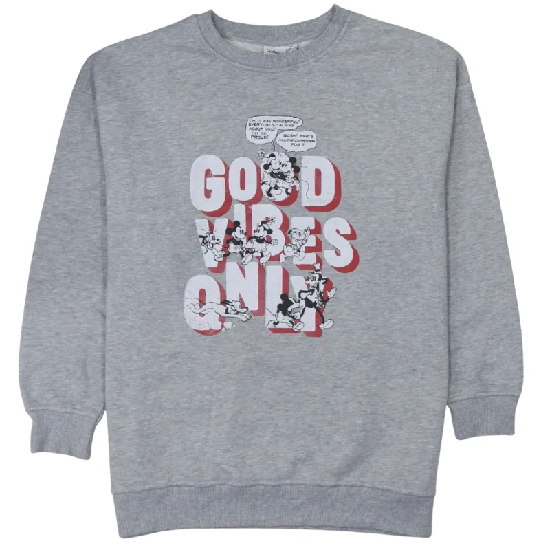 Disney Grey Sweatshirt Women's XSmall Printed Mickey Mouse Good Vibes Only Pullover Top made by Disney