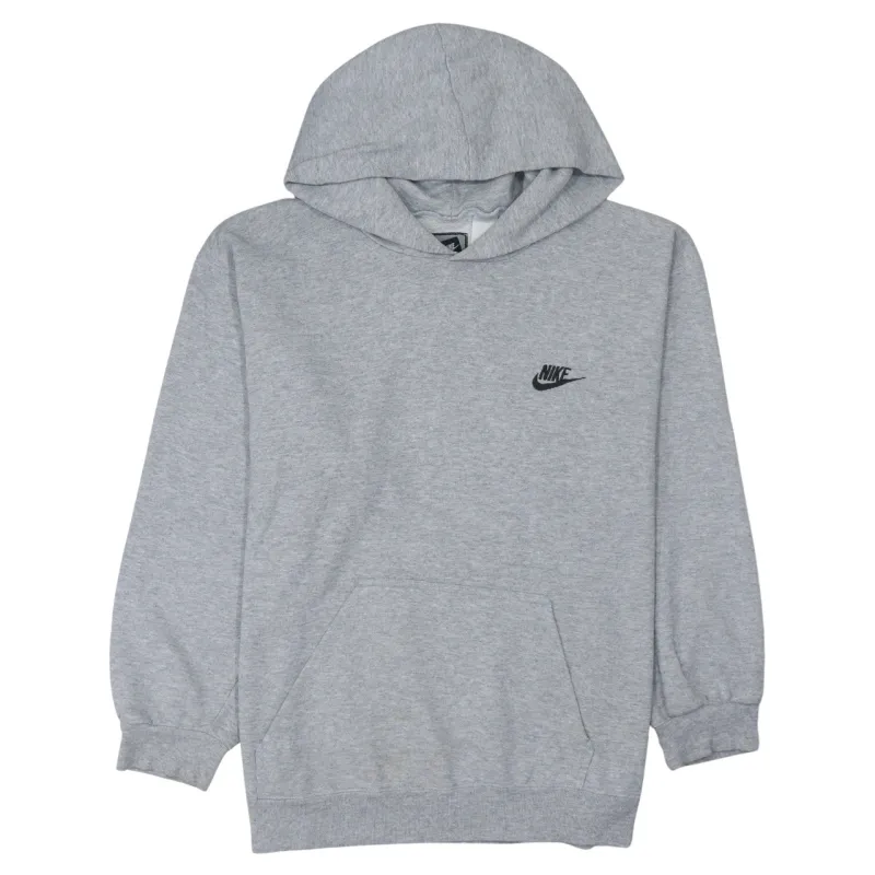 Nike Grey Hoodie Men’s Medium Embroidered Swoosh Chest Logo Front Pocket Pullover Sweatshirt sold by Vintage Club