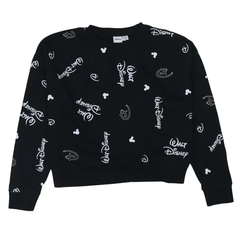 Disney Black Sweatshirt Women's Medium All Over Walt Disney Logo Primark Fleece Pullover Top sold by Vintage Club