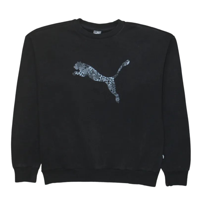 Puma Black Sweatshirt Men's Medium Printed Big Cat Logo Crewneck Pullover Fleece Top made by Puma