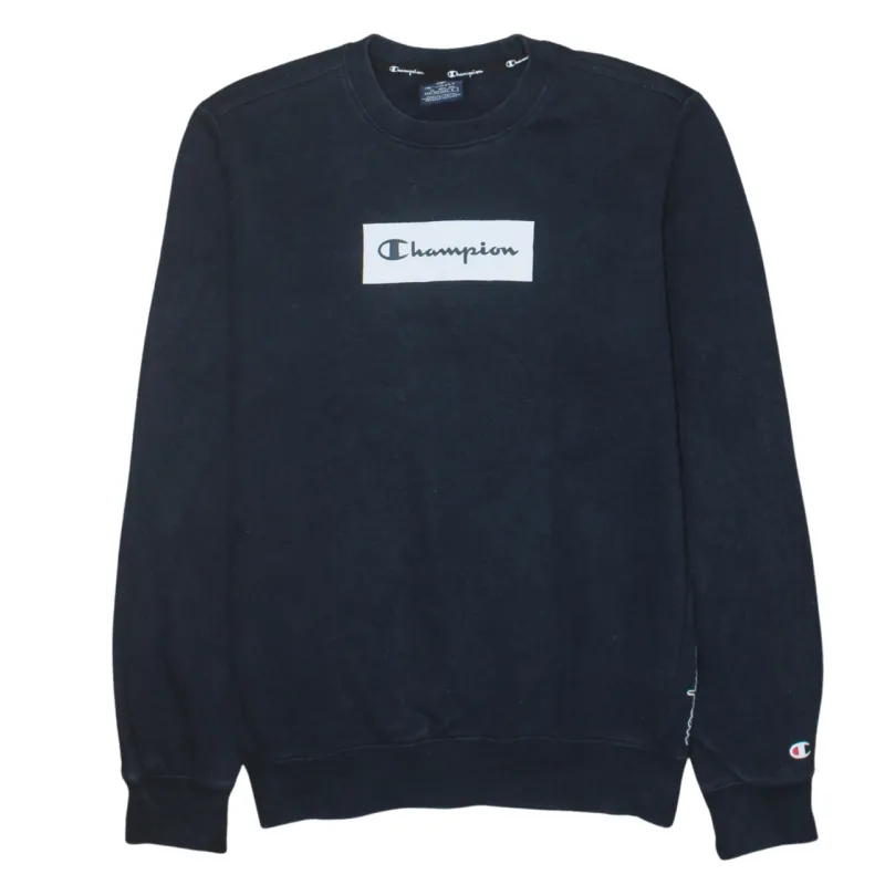 Champion Navy Blue Sweatshirt Men's XSmall Printed Box Logo Crewneck Pullover Fleece Top sold by Vintage Club