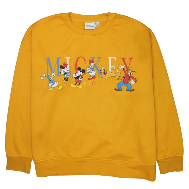 Disney Mustard Yellow Sweatshirt Women’s Large Printed Mickey & Co Characters Pullover Top sold by Vintage Club