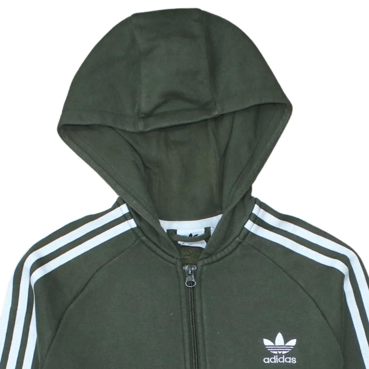 Adidas Khaki Green Hoodie Women’s Large Trefoil Embroidered Logo Three Stripe Zip Sweatshirt sold by Vintage Club product image thumbnail 3