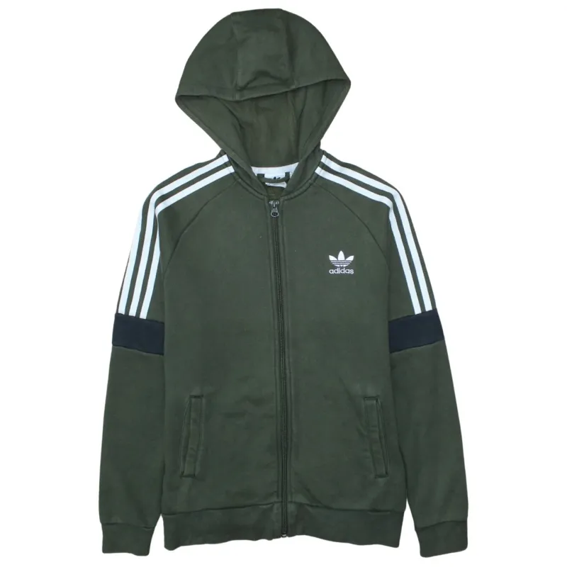 Adidas Khaki Green Hoodie Women’s Large Trefoil Embroidered Logo Three Stripe Zip Sweatshirt sold by Vintage Club