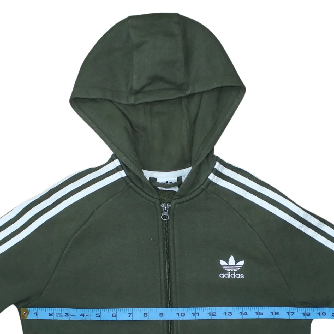 Adidas Khaki Green Hoodie Women’s Large Trefoil Embroidered Logo Three Stripe Zip Sweatshirt sold by Vintage Club product image thumbnail 5