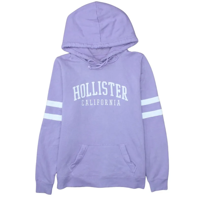 Hollister Lilac Hoodie Women’s Large Printed Logo Stripe Sleeves Front Pocket Pullover Sweatshirt sold by Vintage Club
