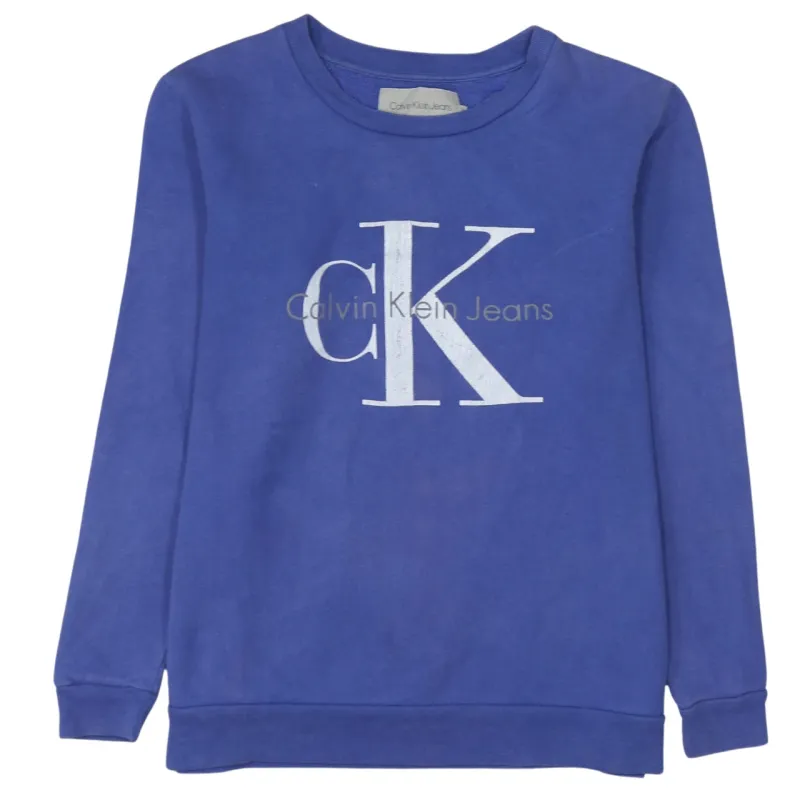 Calvin Klein Blue Sweatshirt Men's Small Printed CK Logo Crewneck Pullover Top sold by Vintage Club