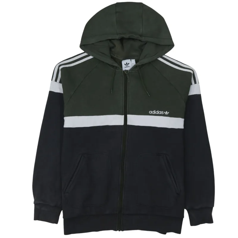 Adidas Green Black Full Zip Hoodie Women's Large Trefoil Printed Logo Three Stripe Top sold by Vintage Club
