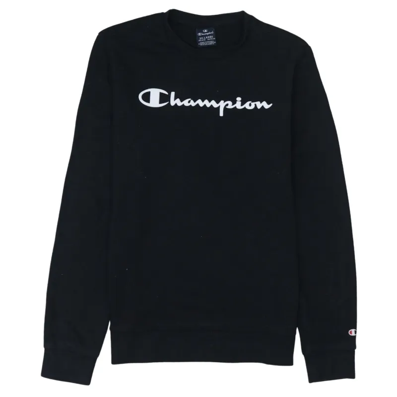 Champion Black Sweatshirt Women's XXLarge Printed Script Logo Crewneck Pullover Top sold by Vintage Club