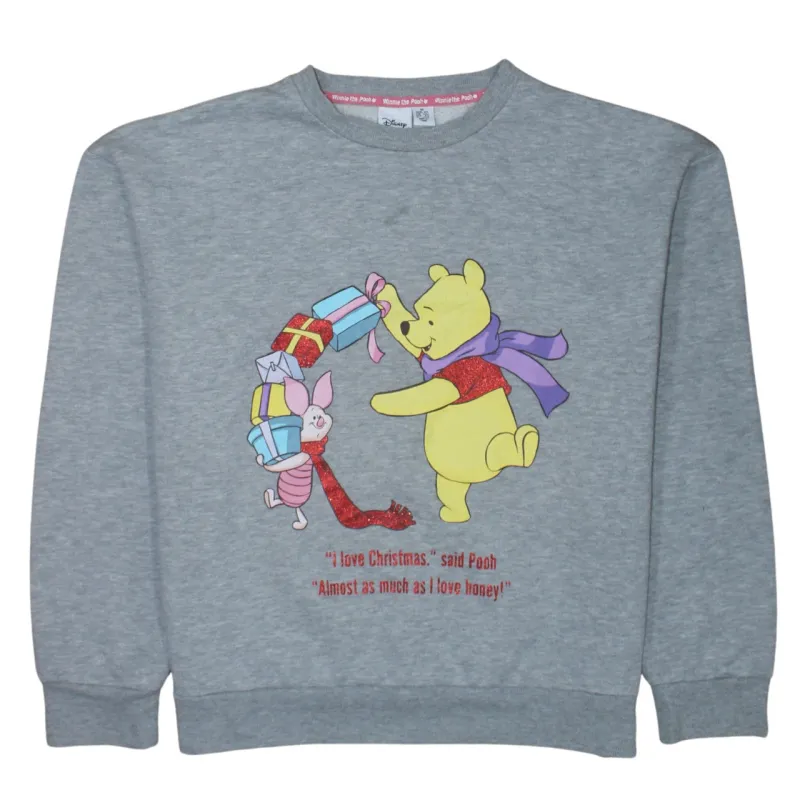 Disney Grey Sweatshirt Women’s Medium Winnie The Pooh Christmas Printed Graphic Pullover sold by Vintage Club
