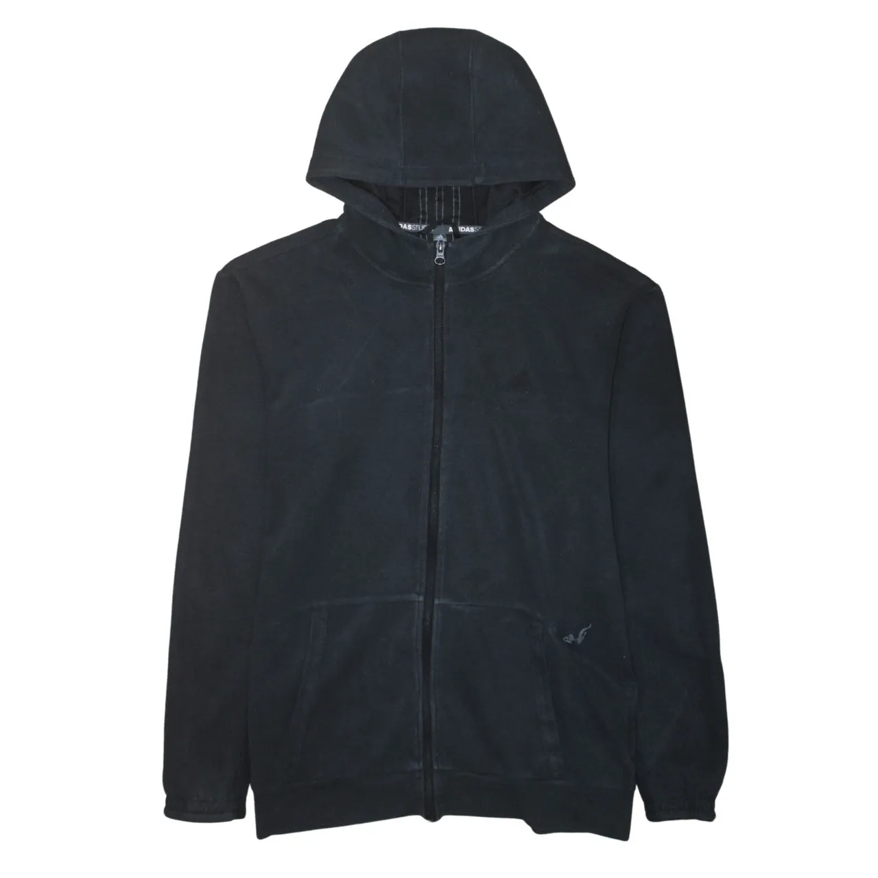 Adidas Black Full Zip Hoodie Women’s Medium Subtle Logo Three Stripe Back Sweatshirt Top sold by Vintage Club