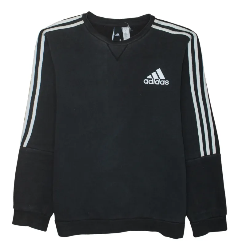 Adidas Black Sweatshirt Men's Large Three Stripe Sleeves Printed Chest Logo Pullover Top sold by Vintage Club