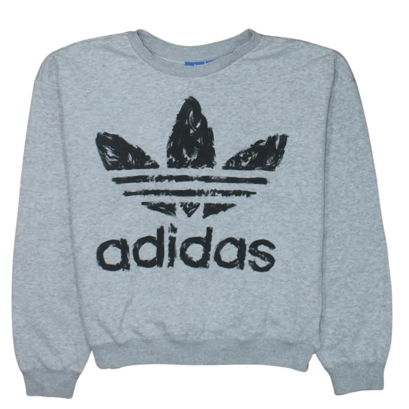 Adidas Grey Sweatshirt Women’s Medium Printed Trefoil Logo Crewneck Pullover Top sold by Vintage Club