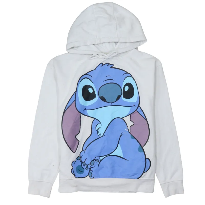 Disney White Hoodie Women’s Small Printed Stitch Graphic Pullover Fleece Top Sweatshirt sold by Vintage Club