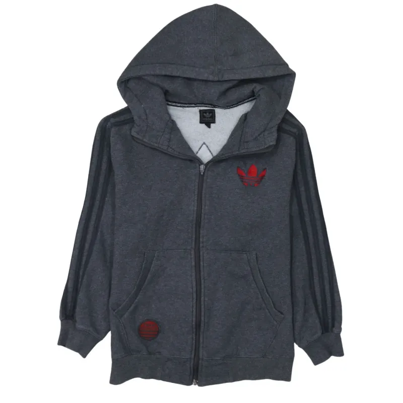 Adidas Dark Grey Zip Hoodie Women’s Large Trefoil Logo Three Stripe Sleeves Sweatshirt sold by Vintage Club