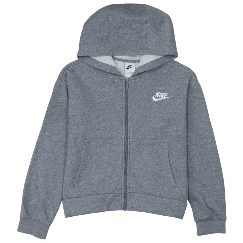 Nike Grey Full Zip Hoodie Women’s Large Printed Chest Logo Split Pocket Sweatshirt sold by Vintage Club