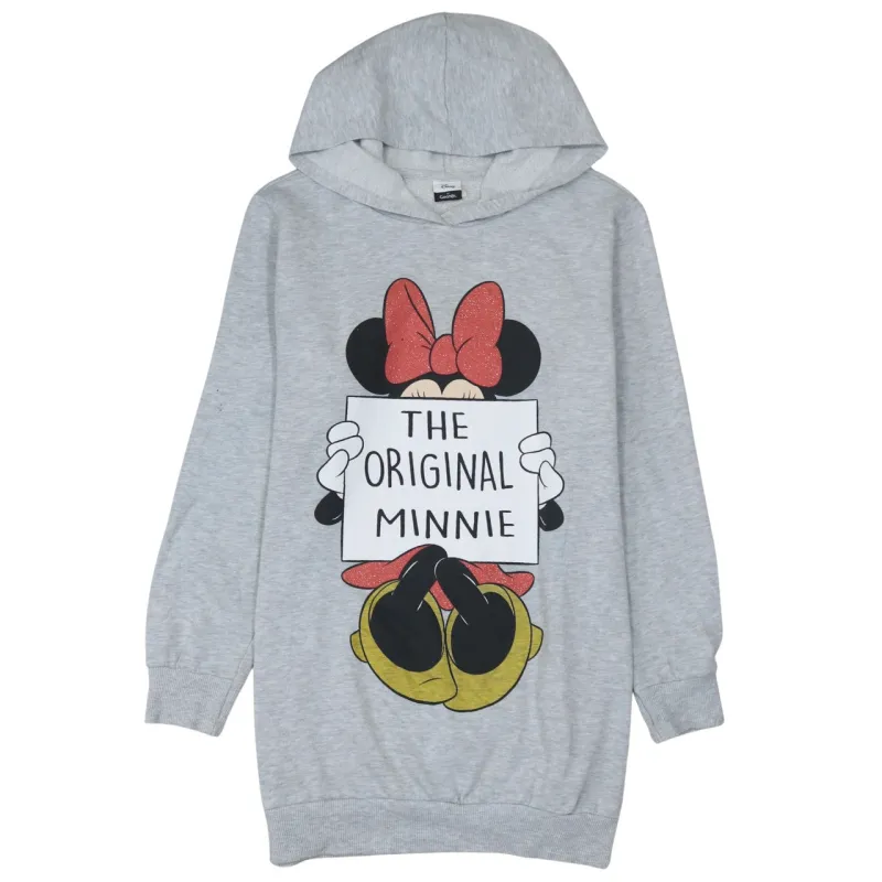 Disney Grey Hoodie Dress Women’s Medium Printed Minnie Graphic Longline Sweatshirt sold by Vintage Club