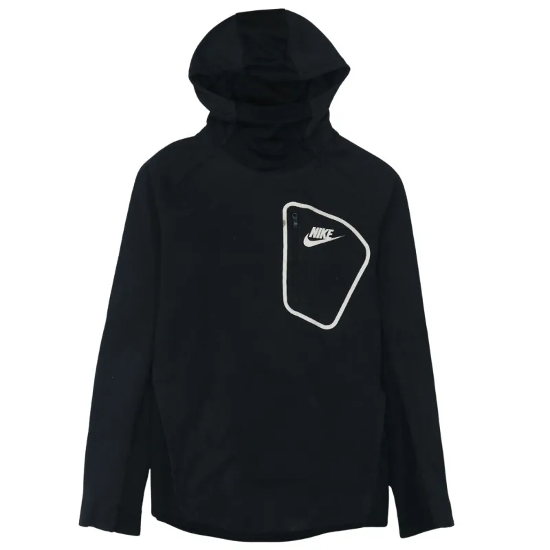 Nike Black Hoodie Women’s Medium Printed Chest Logo Zip Pocket Pullover Sweatshirt made by Nike