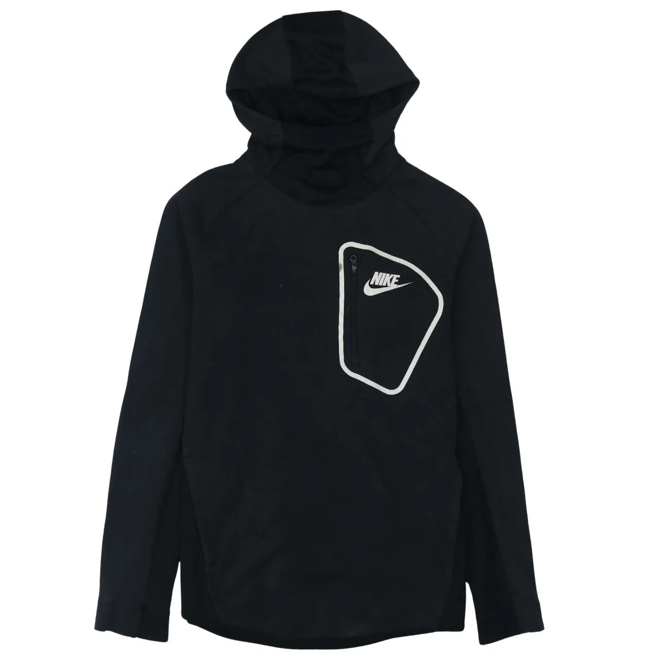 Nike Black Hoodie Women’s Medium Printed Chest Logo Zip Pocket Pullover Sweatshirt sold by Vintage Club