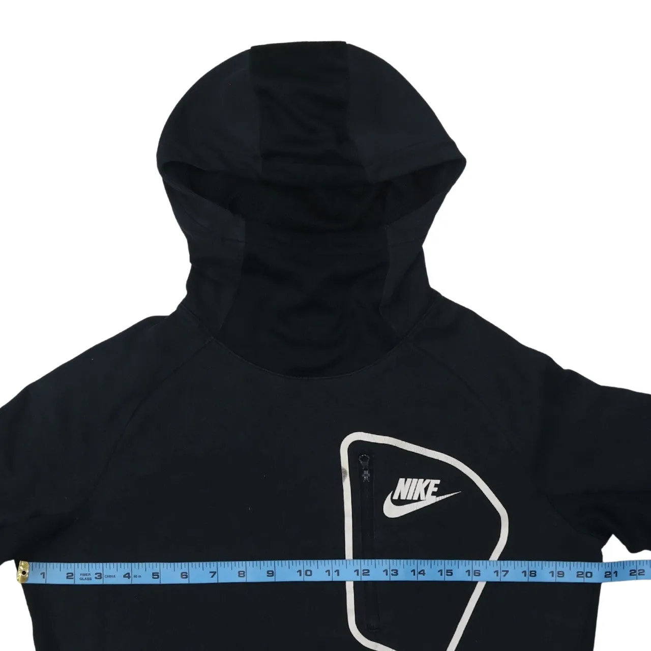 Nike Black Hoodie Women’s Medium Printed Chest Logo Zip Pocket Pullover Sweatshirt sold by Vintage Club product image thumbnail 5