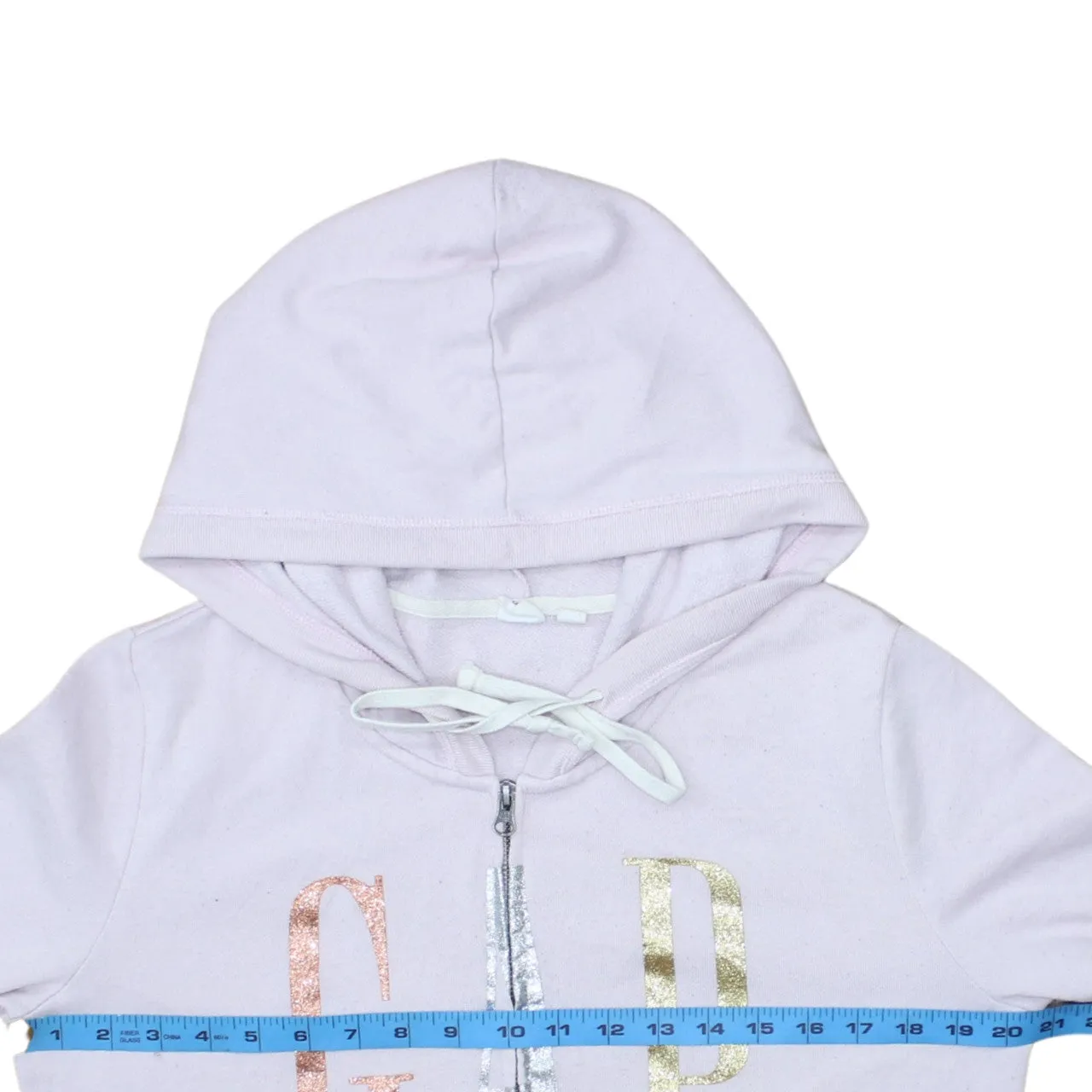 Gap Light Pink Hoodie Women’s Medium Zip Front Glitter Printed Logo Sweatshirt sold by Vintage Club product image thumbnail 5