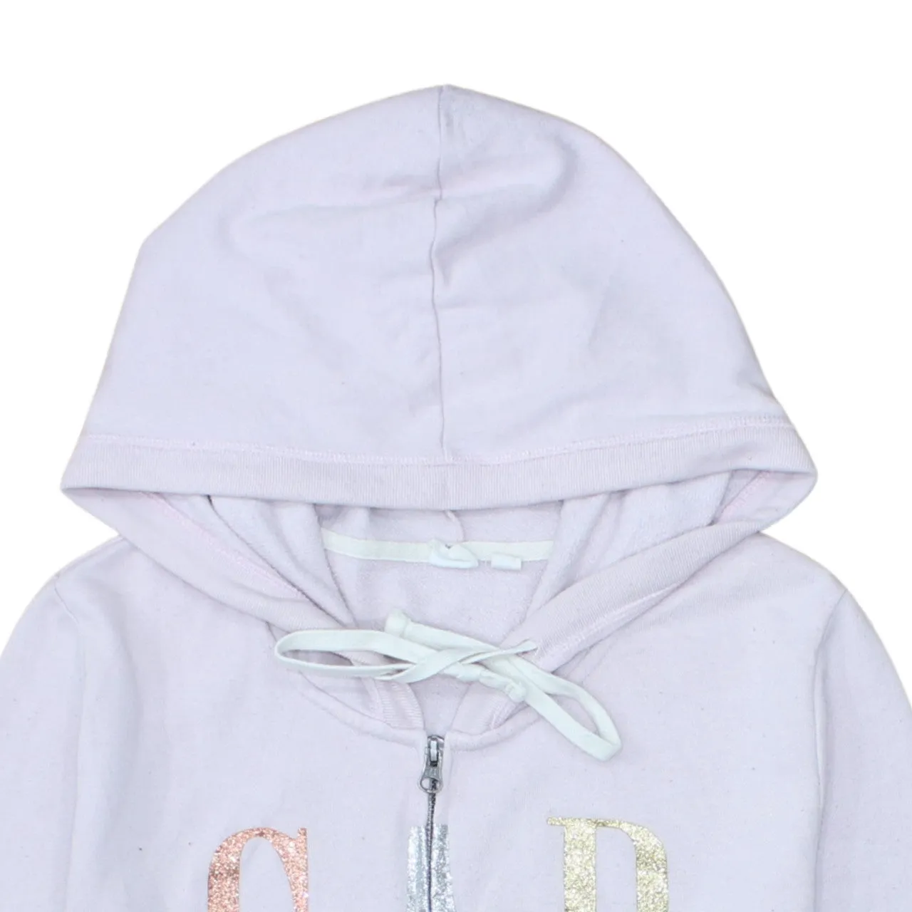 Gap Light Pink Hoodie Women’s Medium Zip Front Glitter Printed Logo Sweatshirt sold by Vintage Club product image thumbnail 3