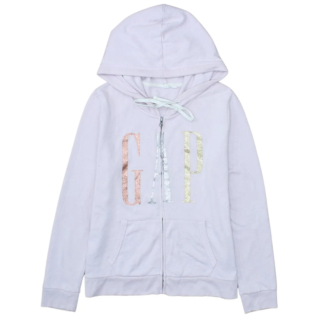 Gap Light Pink Hoodie Women’s Medium Zip Front Glitter Printed Logo Sweatshirt sold by Vintage Club