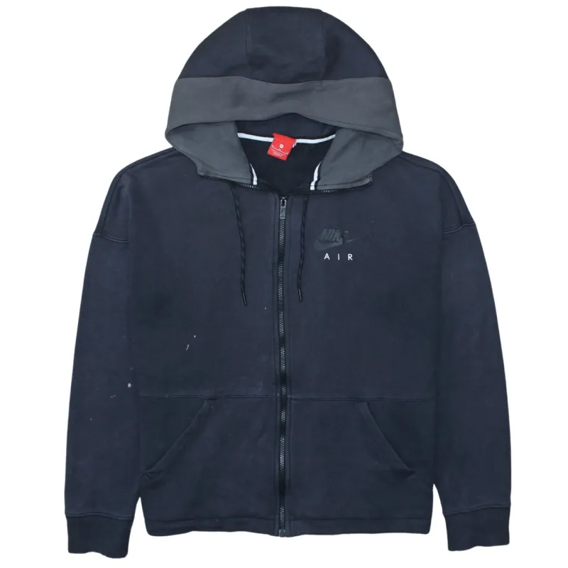 Nike Black Full Zip Hoodie Men's Medium Air Logo Drawstring Hood Split Pocket Sweatshirt sold by Vintage Club