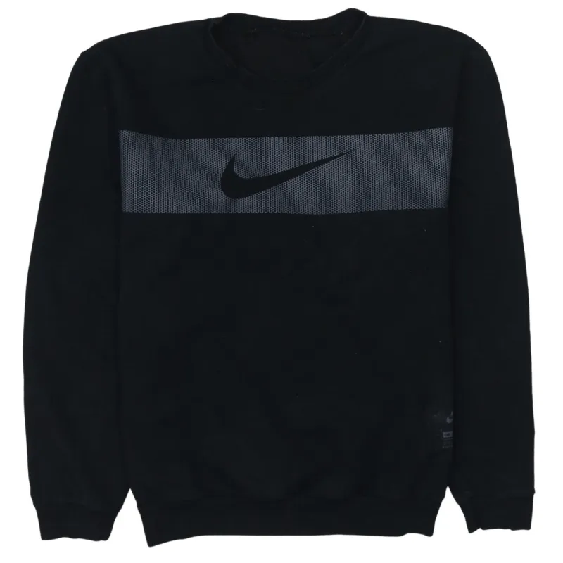 Nike Black Sweatshirt Men's Medium Printed Swoosh Logo Crewneck Pullover Fleece Top sold by Vintage Club