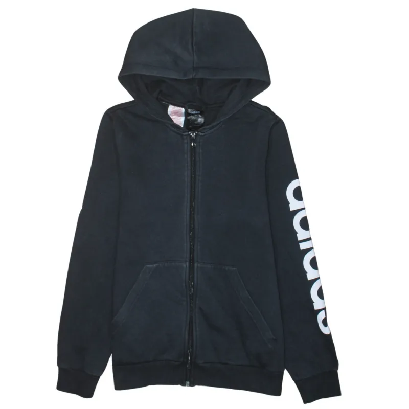 Adidas Black Full Zip Hoodie Women’s XSmall Sleeve Logo Printed Pockets Sweatshirt sold by Vintage Club