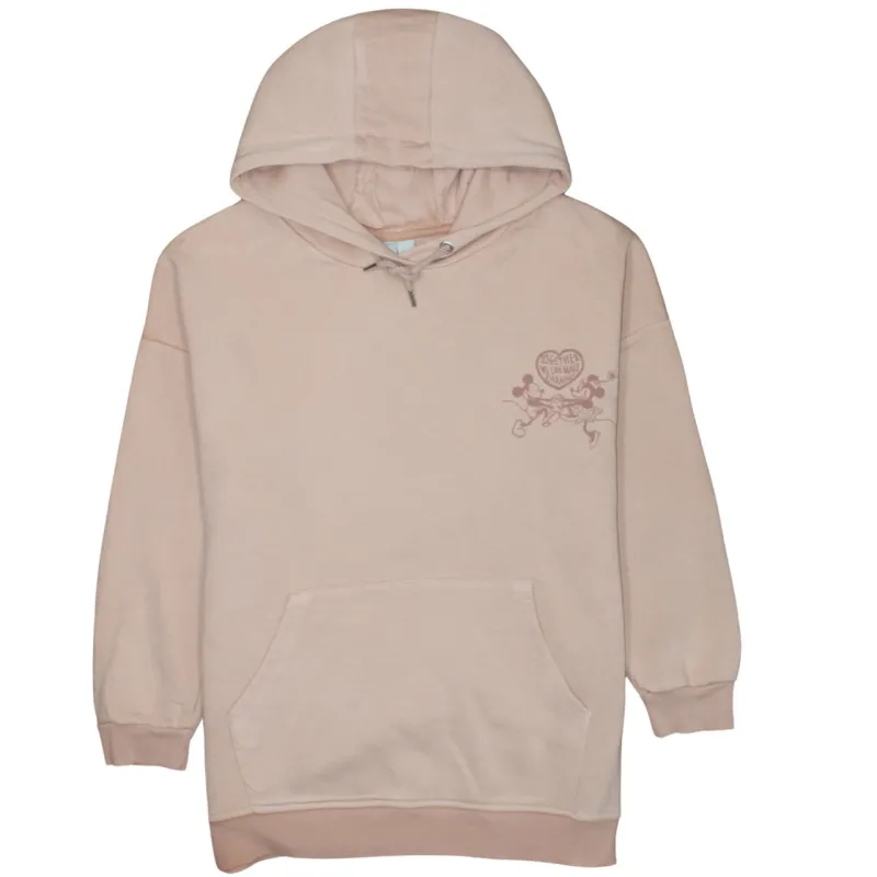 Disney Blush Pink Hoodie Women’s XXSmall Printed Mickey Minnie Graphic Fleece Pullover Sweatshirt made by Disney