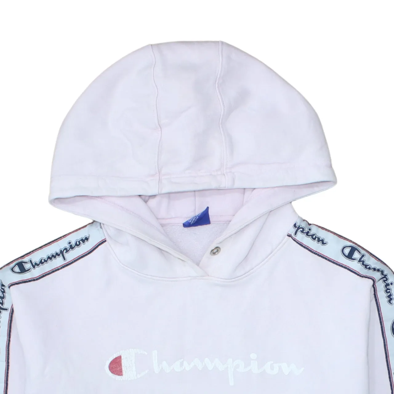 Champion Light Pink Hoodie Women’s Large Embroidered Logo Branded Tape Sleeves Pullover Sweatshirt sold by Vintage Club product image thumbnail 3