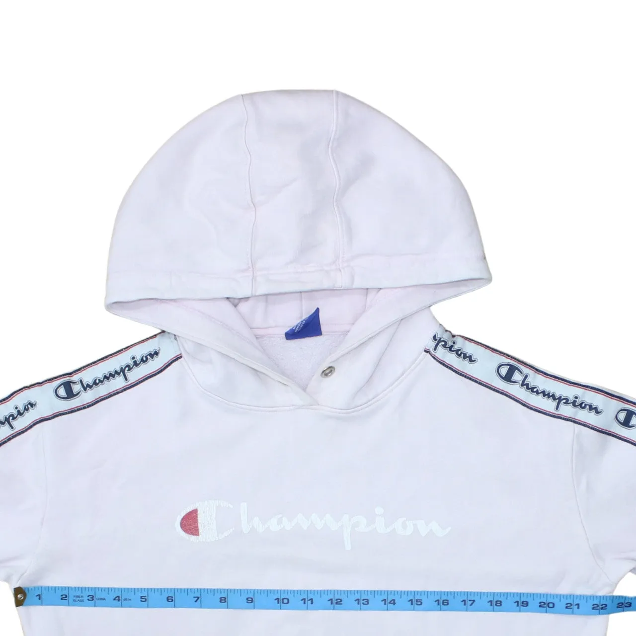 Champion Light Pink Hoodie Women’s Large Embroidered Logo Branded Tape Sleeves Pullover Sweatshirt sold by Vintage Club product image thumbnail 5
