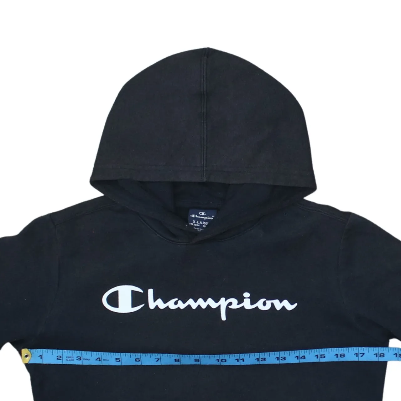 Champion Black Hoodie Women’s XLarge Printed Chest Logo Front Pocket Pullover Sweatshirt sold by Vintage Club product image thumbnail 5