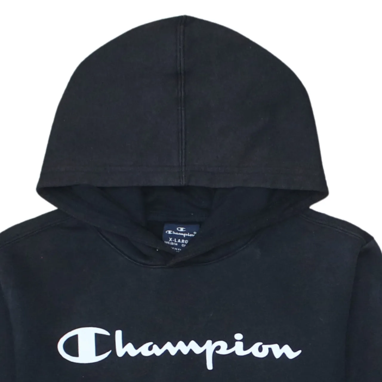 Champion Black Hoodie Women’s XLarge Printed Chest Logo Front Pocket Pullover Sweatshirt sold by Vintage Club product image thumbnail 3
