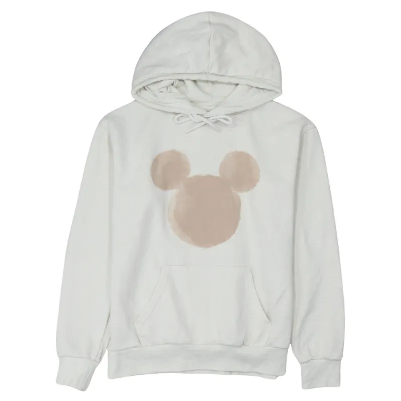 Disney Cream Hoodie Women’s XSmall Printed Mickey Head Graphic Fleece Pullover Sweatshirt sold by Vintage Club