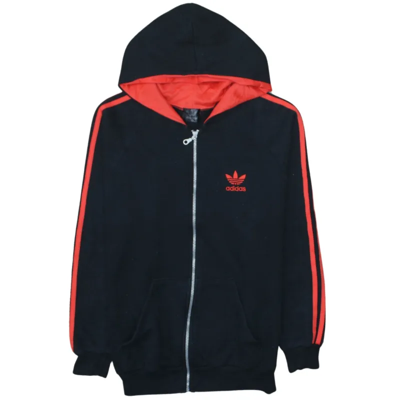 Adidas Black Full Zip Hoodie Women's XLarge Red Three Stripe Sleeves Embroidered Logo Sweatshirt sold by Vintage Club