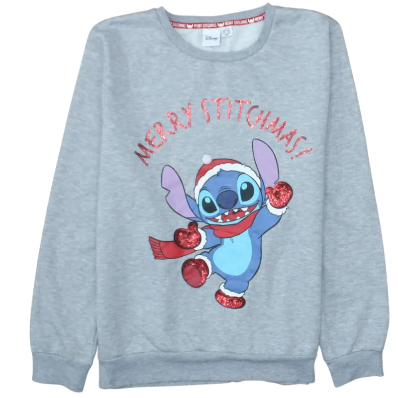 Disney Grey Sweatshirt Women’s Small Merry Stitchmas Glitter Printed Stitch Jumper Top sold by Vintage Club