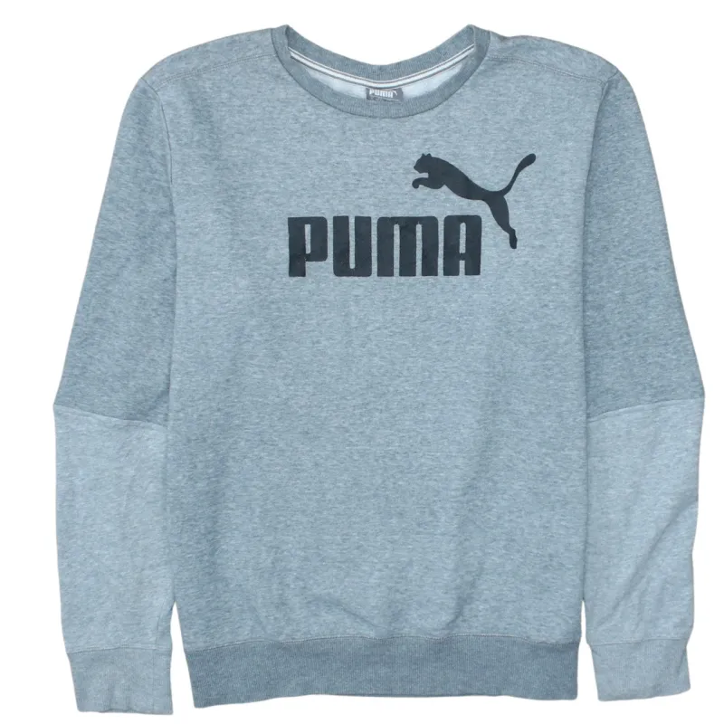Puma Light Grey Sweatshirt Men's Medium Printed Logo Crewneck Ribbed Cuffs Pullover Top sold by Vintage Club