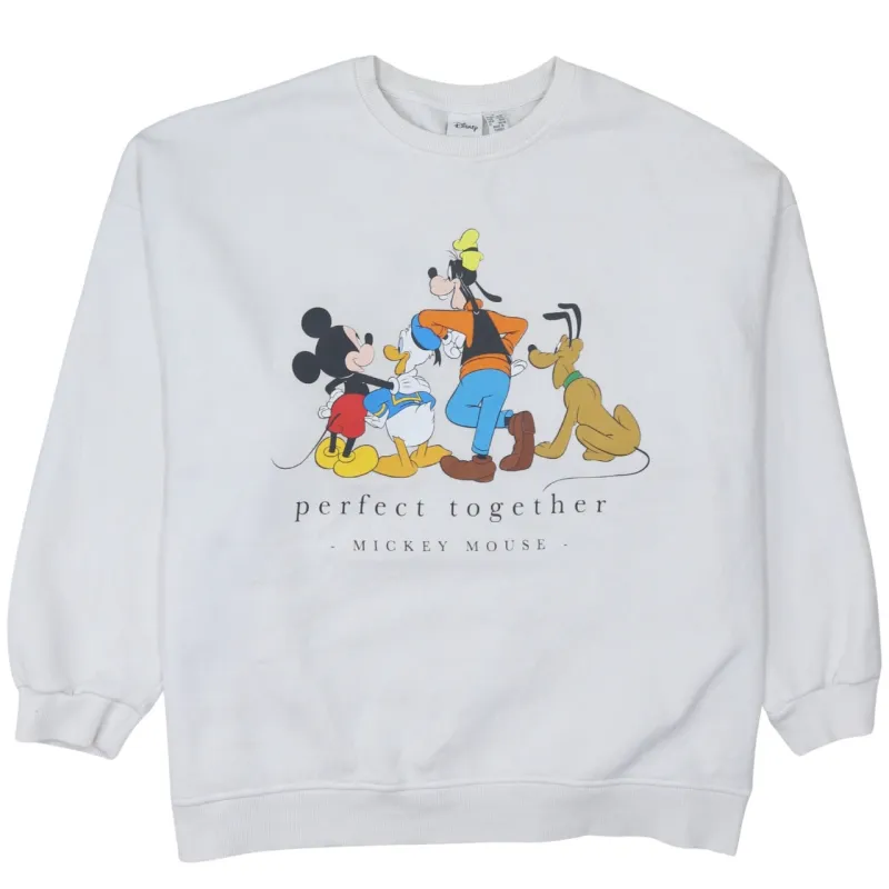 Disney White Sweatshirt Women’s Large Printed Mickey Friends Graphic Crewneck Pullover Top sold by Vintage Club