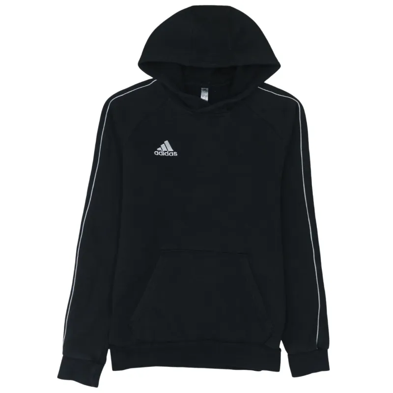 Adidas Black Hoodie Women’s Small Embroidered Logo Piped Sleeves Front Pocket Sweatshirt sold by Vintage Club