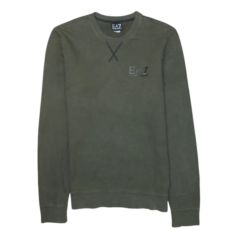 Emporio Armani Khaki Green Sweatshirt Women's Medium EA7 Printed Logo Crewneck Pullover Top sold by Vintage Club
