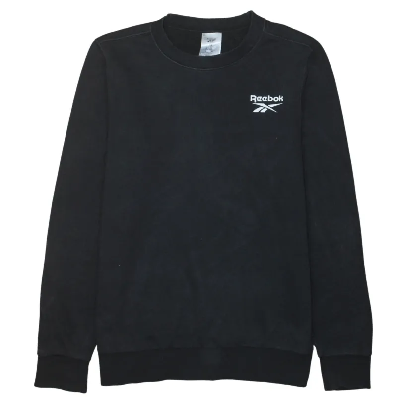 Reebok Black Sweatshirt Men's Small Printed Chest Logo Crewneck Pullover Fleece Top sold by Vintage Club