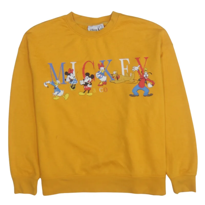 Disney Mustard Yellow Sweatshirt Women’s Medium Mickey & Co Printed Graphic Pullover Top sold by Vintage Club